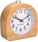 Navaris Wooden Bedside Alarm Clock - Analogue Table Clock w/ Retro Design Snooze Function & Light - Natural Wood in Light Brown