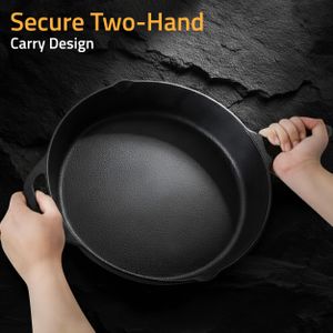 KICHLY 12" Cast Iron Skillet Frying Pan – Pre-Seasoned, Dual Handles, Induction Compatible