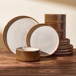 Richmount Premium Star Dinnerware Sets, Plates and Bowls Set for 4, 12 Pieces Ribbed Dishes - Chip and Scratch Resistant, Microwave and Dishwasher Safe Tableware, Cream & Cocoa