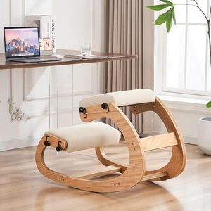 MoomJiee Ergonomic Kneeling Chair,Adjustable Rocking Knee Chair for Home Office,Wooden Office Chair for Back Pain Relief, Beige