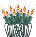 Tupkee Flickering Flame Bulbs String Set – 10 Light Bulb C7 1W with Orange Glow That Flickers and Dances Up and Down – Indoor Outdoor - 10' Light String - for Halloween, Christmas Tree Holiday Decor