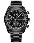 MEGALITH Mens Wrist Watches Chronograph: Analogue Steel Stainless Waterproof - Black Wristwatch Gift for Gents Date