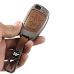 Metal Alloy Leather Key Case for Hyundai 3 Button Flip Key (HY-11 TAN)