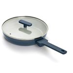 Ember Cookware Arcilla Ceramic Frying Pan 24cm | Non Stick Cookware | Non Toxic Pan with Glass Lid | ISI Certified | Ceramic Fry Pan for Cooking | PFAS PTFE Free | 5-Year Warranty | Blue