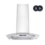 FIREGAS 30 inch Wall Mount Range Hood 400CFM with Ducted Exhaust Vent, 3 Speed Fan, Soft Touch Controls, LED Lights, Permanent Filters in Stainless Steel, includes Charcoal Filter