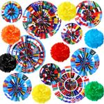 Outus 21 Pcs International World Flags Classroom Decorations Around The World Hanging Paper Fans Sport Party Tissue Paper Pom Poms for Garland Ceilings School Office Party Supplies (Flag Style)