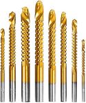 YUENTOEN Twist Drill Bits - 8Pcs Serrated Drill Bit Set, Titanium Coated HSS Sharp 3-10mm Carpenter Hacksaw Drill Bit Spiral Saw Drill Bit for Wood Woodworking Steel Metal Plastic Screw Hole Saw