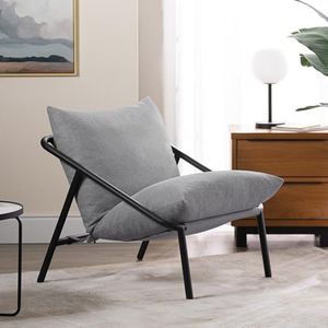 Zinus Ada Chaise d'appoint 79 x 69 x79 cm - Sling chaise d' appoint - Structure en métal avec coussins en mousse écrasée - Gris clair