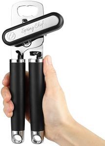 Spring Chef Stainless Steel Can Opener - Manual with Soft Grip Handles, Easy Turn, Heavy Duty Hand Can Openers for Seniors with Smooth Edge - Magnetic Lid Remover - Black