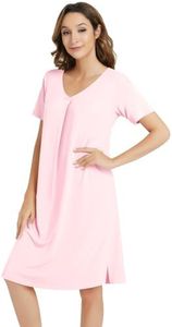 NACHILA Women's Nightgowns-Viscose Made from Bamboo, Soft Short Sleeve Nightgowns Comfy V Neck Night Shirt Cooling Sleepwear Pink XX-Large