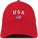 Trendy Apparel Shop American Flag and USA Embroidered Dad Hat Patriotic Cap - Red