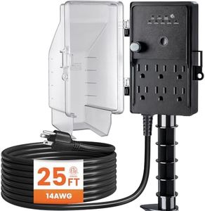 SURAIELEC Outdoor Power Stake, Dusk to Dawn Light Timer, 25FT Extension Cord Multiple Outlet; 6 Electrical Outlet Power Strip Weatherproof, for Patio Lights, Sprinkler, Garden, Christmas Decorations