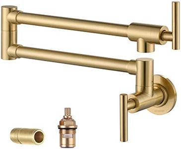 WOWOW Pot Filler Faucet Brushed Gold, Solid Brass Pot Filler Wall Mount Kitchen Stove Faucet with Double Joint Swing Arms