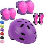 KUYOU Kids Protective Gear, Helmet Knee Pads and Elbow Pads Set with Wrist Guard Skateboard Accessories for Rollerblading Skateboard Cycling Skating Scooter.