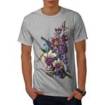 Wellcoda Flower Cool Gun Gangster Mens T-Shirt, and Graphic Design Printed Tee Grey 5XL