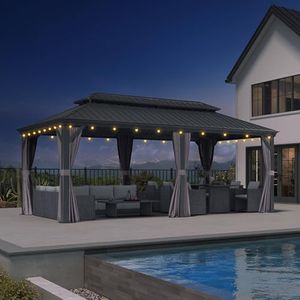 PURPLE LEAF 10' X 20' Hardtop Gazebo with Light Aluminum Gazebo with Galvanized Steel Double Roof for Patio Lawn and Garden Curtains and Netting Included Grey