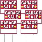 Garage Sale Sign, 6 Pcs 17" x 13" Garage Sale Signs with Stakes Yard Sale Signs with Stakes Weather-proof Garage Sale Sign with Arrow Metal Stakes for Outdoor Estate (Double Side)