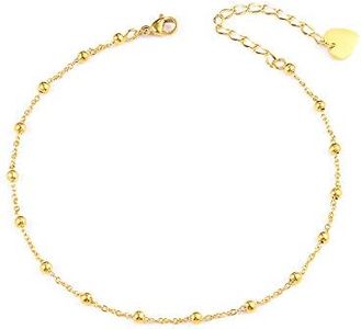 VU100 Bracelet de Cheville pour Femme Fille avec Chaîne réglable perles en Acier Titane, Bijoux Cadeau, Or
