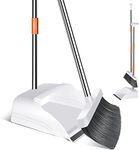 Almcmy Broom and Dustpan Set for Home, Broom and Dust Pan with Long Handle, Self Cleaning Dustpan with Comb Teeth, Indoor Broom and Dust Pan Set for Home Kitchen Room Office Lobby