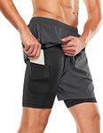 TSLA Men's 2 in 1 Active Running Shorts, Quick Dry Exercise Workout Shorts, Gym Training Athletic Shorts with Pockets TM-MBH45-DGK_Large