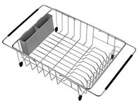 SANNO Deep & Large Dish Drying Rack Expandable Dishes Drainer Over The Sink Adjustable Arms Dish Drainer,Dish Rack in Sink or On Counter Utensil Silverware Storage Holder, Rustproof Stainless Steel