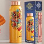 INDIAN ART VILLA Copper Water Bottle 900 ml, “Padharo Mhare Desh” Theme, Rajasthani Meena Printed Design, Handcrafted (0.9 litre)