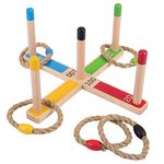 Bigjigs Toys Wooden Quoits - 5 Rope Garden Quoits & Ring Toss Game, Quality Wooden Garden Toys, Family Outdoor Toys & Fun Garden Games for 3 years +