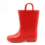 EUXTERPA Kids Wellies Boys Girls Waterproof Wellington Boots, Toddler Child Solid Red Welly Boots for Outdoor Size 12