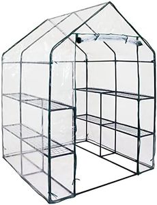 Sunnydaze Portable Outdoor Grandeur Walk-in Greenhouse with 4 Steel Wire Shelves and Roll-Up Door - Clear