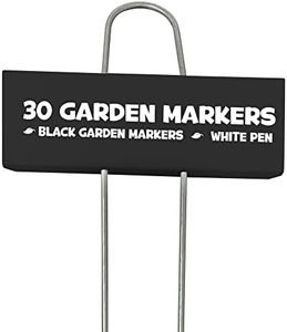 Hapinest 30 Pack Black Metal Garden Plant Markers w/White Paint Pen, Metal Plant Labels for Outdoor Garden, Waterproof Garden Labels Signs for Plants Vegetables & Flowers, Garden Tags for Plants