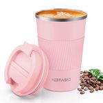 Hestiasko 13 oz Coffee Mug, Double Walled Vacuum Travel Mug, Leakproof Travel Coffee Mug with Lid, 304 Stainless Steel Insulated Coffee Mug for Hot Ice Coffee Cola Milk Tea(380ml, Pink）