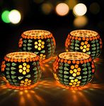 TIED RIBBONS Pack of 4 Turkish Mosaic Glass Votive Tealight Candle Holders for Table Top - Diwali Decorations Items for Home Decor Office (Pack of 4, Glass) - Diwali Decor - Diwali Gifts