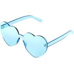 Maxdot Heart Shape Sunglasses Rimless Transparent Heart Glasses Colorful Party Favors, Light Blue, Medium