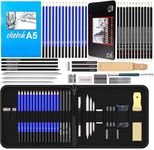 Corslet 47 Pieces Pencil Kit Professional Graphite Charcoal Sketch Kit Drawing Pencils and Sketching Kit for Artist Painting Shading Sketch Book with Zipper Carry Bag Drawing Kit