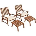 Outsunny Outdoor Dining Chairs Set of 4, 4 Pieces Garden Chair Set with Cushion, Patio Acacia Wood Seat with Footstools, Slatted Seat & Backrest, Armrests, Cream White