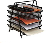 DHVAJ Desk Organizer with 5 Sliding Trays for Letters, Documents, Mail, Files, Paper | 35 x 37 x 28 cm | Black