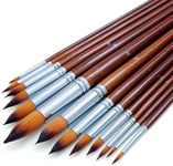 Artist Watercolor Paint Brushes Set 13pcs - Round Pointed Tip Soft Anti-Shedding Nylon Hair Wood Long Handle - Detail Paint Brush for Watercolor, Acrylics, Ink, Gouache, Oil, Tempera, Paint by Number