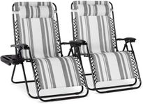 Best Choice Products Set of 2 Extra Wide Adjustable Steel Mesh Zero Gravity Lounge Chair Recliners w/Pillows and Cup Holder Trays - Gray Stripes