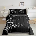 Baseball Bedding Full for Boys Kids Sports Comforter Set, Baseball Field Down Comforter Black and White Bedding Comforter Sets, Ball Game Gaming Gamer Duvet Insert 3pcs (1 Comforter + 2 Pillowcase)