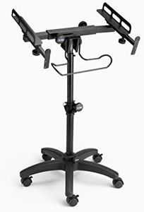 On-Stage MIX-400 V2 Mobile Mixer Stand: Rolling platform for mixers, laptops, controllers. Height adjustable (28"-38"), rackmount compatible, headphone hanger. Portable, black finish.