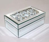 QMDECOR Luxury Silver Crushed Diamond Glass Mirrored Jewelry Box Organizer Storage Jewelry Box For Women