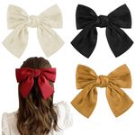 4 Pcs Big Bow Hair Clips, Silky Satin Hair Bow Clips Big Bowknot Claw Hair Clip French Barrettes Accessories for Women Girls Hair Bow Clips Barrette, Black & Off White & Red & Yellow