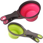 UCSAJI Collapsible Pet Scoop Silicone Measuring Cups Set Sealing Clip 3 in 1 Multi-Function Scoop Bowls Bag Clip Dog Snack Measuring Cup for Dog Cat Food Water Set of 2 (1 Cup & 1/2 Cup Capacity)