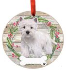 Westie Ornament - E&S Pets - DIY Personalizable - Dog Gifts - Ceramic Round Ornament with Glazed Finish - X-mas Decoration - Christmas Ornaments Craft Gifts - Ornaments for Pet Lovers