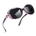 FIMILU Polarised Fashion Womens Sunglasses Rhinestone Design, Vintage Ladies Sunglasses with UV400 Protection (Purple Floral)