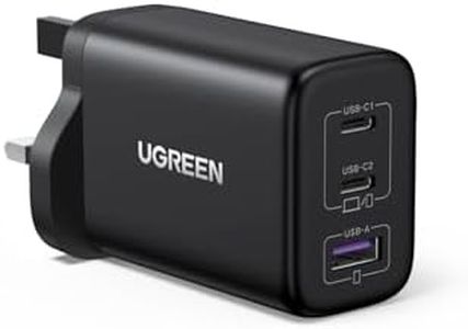 UGREEN USB C Charger 65W GaN Fast Charger 3-Port PD Charger UK Plug Compact Travel Adapter Compatible with MacBook Pro/Air, iPad Pro/Air, iPhone 17 Pro/Air/17/16, Galaxy S25/S24, Pixel, etc (Black)
