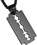 HZMAN Mens Stainless Steel Razor Blade Model Hip Hop Dog Tag Pendant Necklace (Black)