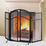 Gtongoko 3 Panel Fireplace Screen with doors 51" W x 32" H Wrought Iron Decorative Fire Spark Guard Grate for Living Room Home Decor - Black