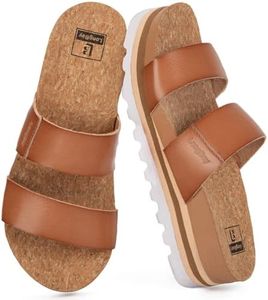 LongBay Women's Platform Slide Sandals with Arch Support Comfortable Slip On Lightweight Non Slip Sole Two Straps for Beach Vacation Light Brown,US6