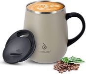 IDEUS Coffee Mug 470ml (16oz), Double Wall Vacuum Insulated Stainless Steel Coffee & Tea Cup w/Non-Slip Handle & Slider Module Lid & Large Volume (Celadon)